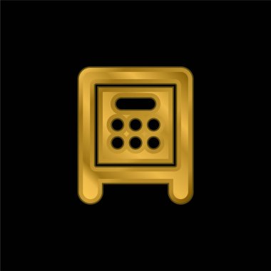 Bank Safe Box altın kaplama metalik simge veya logo vektörü