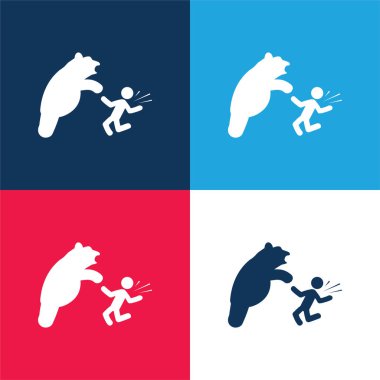 Bear Attacking blue and red four color minimal icon set clipart