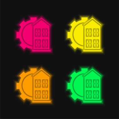 Mimari dört renk parlayan neon vektör simgesi