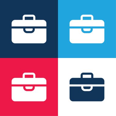 Evrak çantası mavi ve kırmızı dört renk minimal simge kümesi