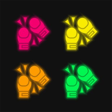 Boks Eldiveni 4 renkli parlayan neon vektör simgesi