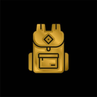 Sırt çantası altın kaplamalı metalik simge veya logo vektörü