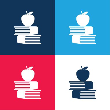 Apple And Books mavi ve kırmızı dört renk minimal simgesi seti