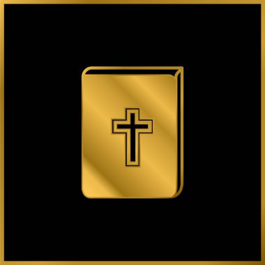Ön altın kaplama metalik simge veya logo vektörü ile çapraz İşaretli İncil