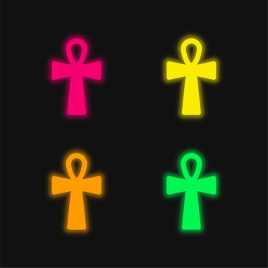 Ankh Cross four color glowing neon vector icon clipart