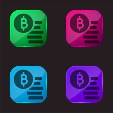 Bitcoin dört renkli cam düğme simgesi