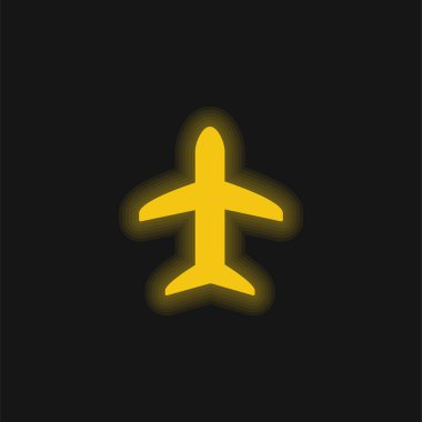 Siyah Uçak Şekli Sarı Parlak Neon Simgesi