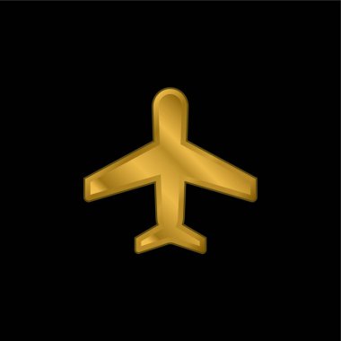 Uçak altın kaplamalı metalik simge veya logo vektörü