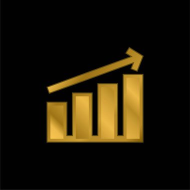 Bar Graph gold plated metalic icon or logo vector clipart