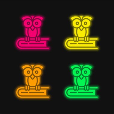 Kitap dört renk parlayan neon vektör simgesi