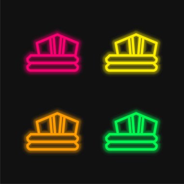 Banyo bornozu dört renk parlayan neon vektör simgesi