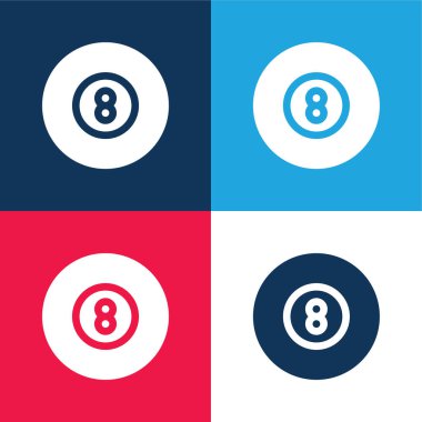 Bilardo mavi ve kırmızı dört renk minimal simge kümesi