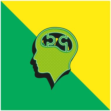 Bald Head With Puzzle Brain Green and yellow modern 3d vector icon logo clipart