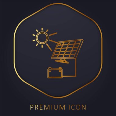 Battery Charging With Solar Panel golden line premium logo or icon clipart