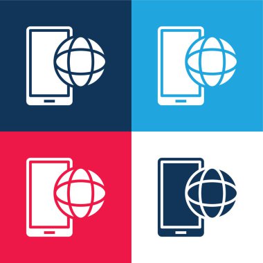 App blue and red four color minimal icon set clipart