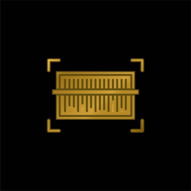 Barcode gold plated metalic icon or logo vector clipart