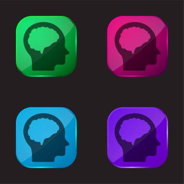 Brain And Head four color glass button icon clipart