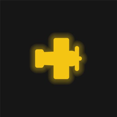 Uçak sarı parlayan neon simgesi