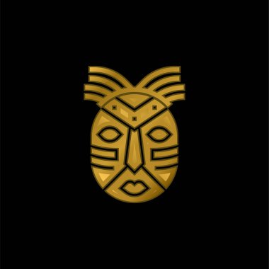 African Mask gold plated metalic icon or logo vector clipart