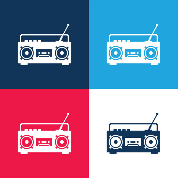 Boom Box Radio With Antenna blue and red four color minimal icon set