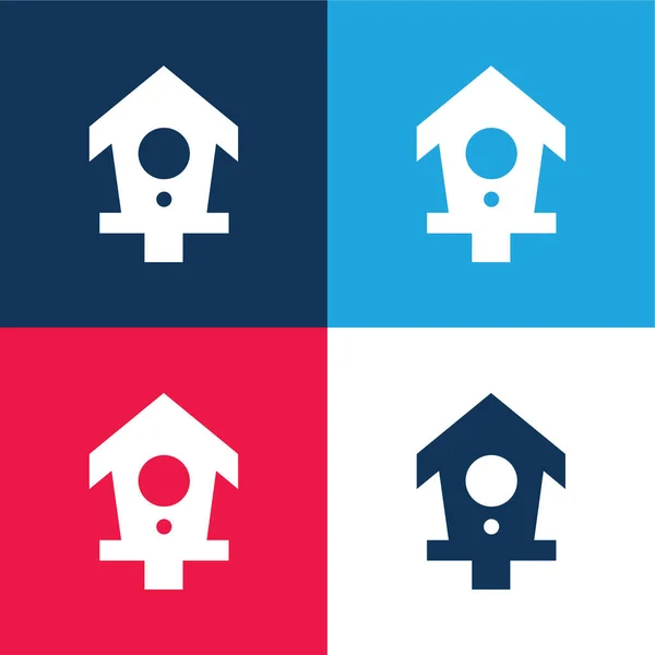 Bird House Blue Red Four Color Minimal Icon Set — Stock Vector