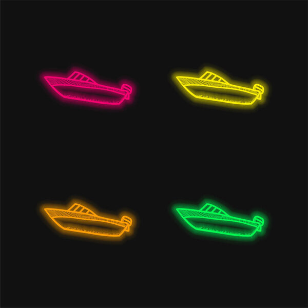 Boat four color glowing neon vector icon