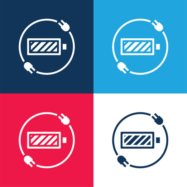 Battery Status blue and red four color minimal icon set