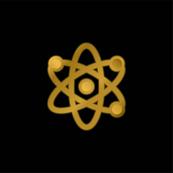 Atom gold plated metalic icon or logo vector