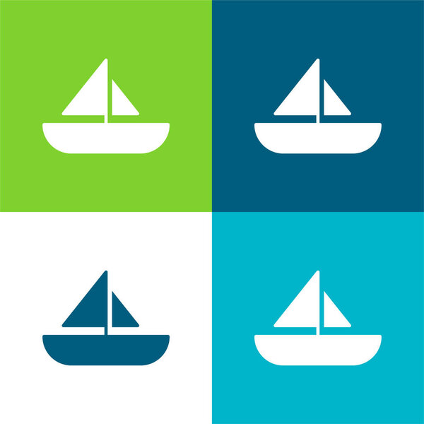 Лодка Плоский четырехцветный минимальный набор значков