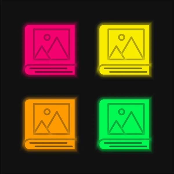 Album Four Color Glowing Neon Vector Icon — Stock Vector