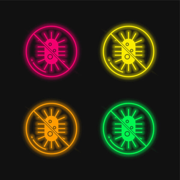 Bacteria four color glowing neon vector icon
