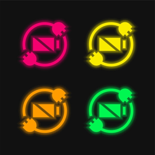 Battery Status four color glowing neon vector icon