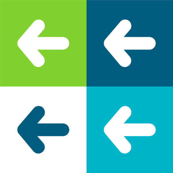 Стрелка, указывающая влево на плоскую четырехцветную минимальную иконку