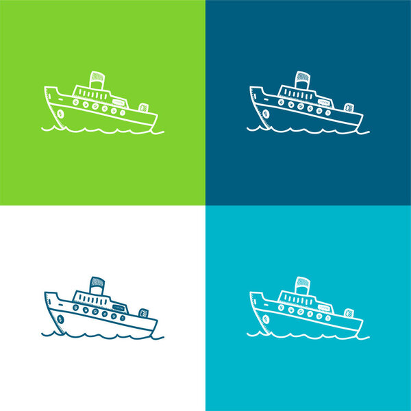 Boat Flat four color minimal icon set