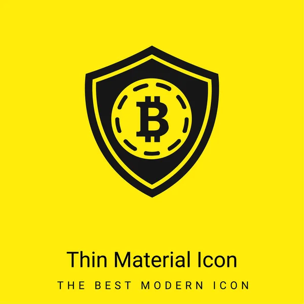 Bitcoin Safety Shield Symbol Minimal Leuchtend Gelbes Materialsymbol — Stockvektor