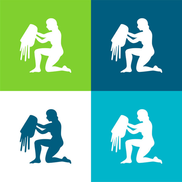 Aquarius Water Carrier Sign Silhouette Flat four color minimal icon set