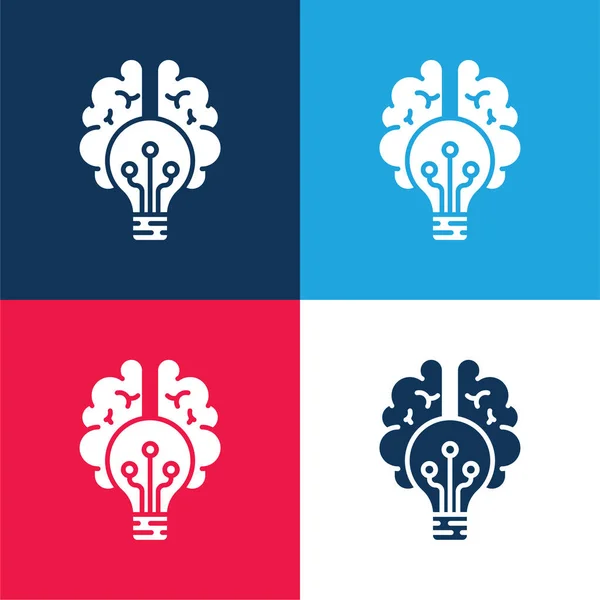 Cervello Blu Rosso Quattro Colori Set Icona Minima — Vettoriale Stock