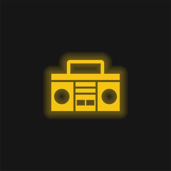 Caja Auge Con Mango Amarillo Brillante Icono Neón — Vector de stock