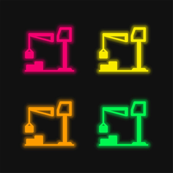 Big Derrick With Boxes four color glowing neon vector icon