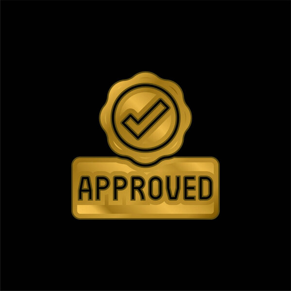 Approved gold plated metalic icon or logo vector