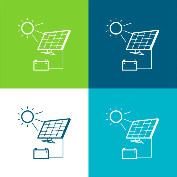 太阳能电池板平板四色最小图标集电池充电 — 图库矢量图片