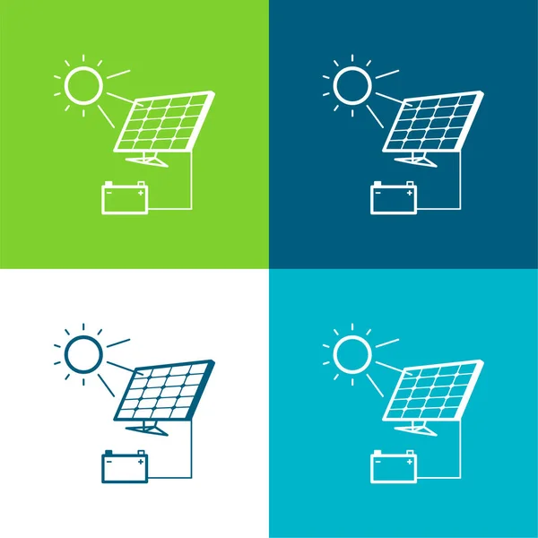 Recharge Batterie Avec Panneau Solaire Ensemble Icône Minimal Plat Quatre — Image vectorielle