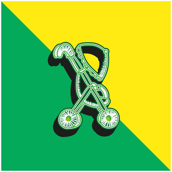 Baby Cart With An Umbrella Green and yellow modern 3d vector icon logo
