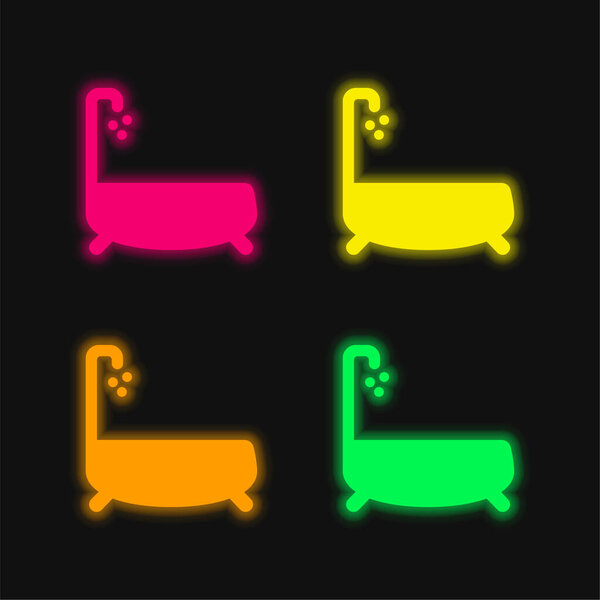 Bathtub With Water Dropping four color glowing neon vector icon