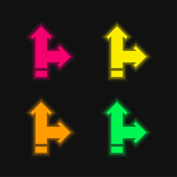 Arrows four color glowing neon vector icon