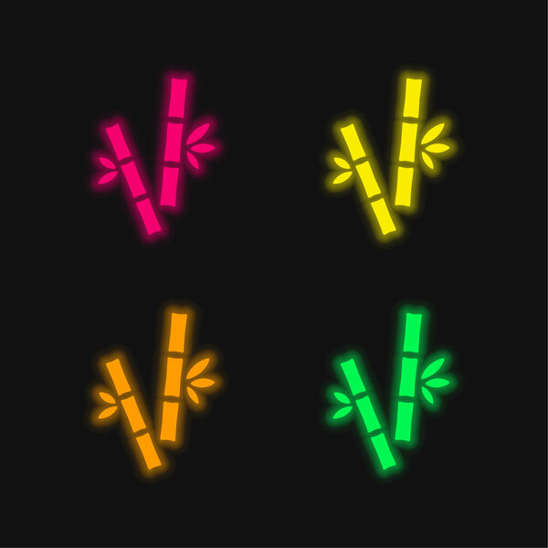 Бамбуковый тростник четырехцветный светящийся неоновый вектор