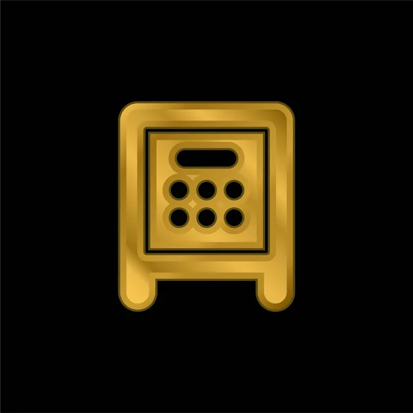 Bank Safe Box Gold Plated Metalic Icon Logo Vector — Stock Vector