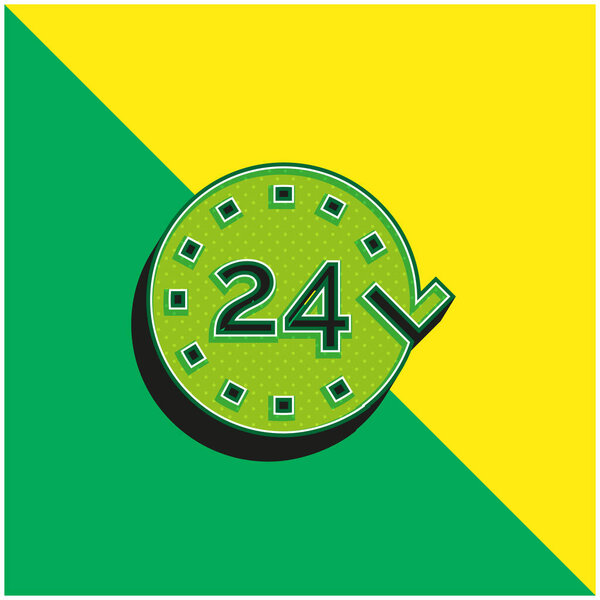 24 часа Зеленый и желтый современный 3d логотип векторной иконки