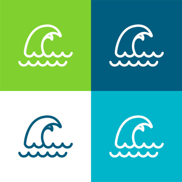 Big Wave Flat Four Color Minimal Icon Set — Stock Vector