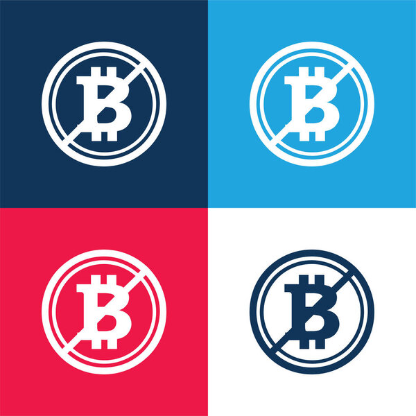 Bitcoin Not Accepted Symbol With A Slash blue and red four color minimal icon set